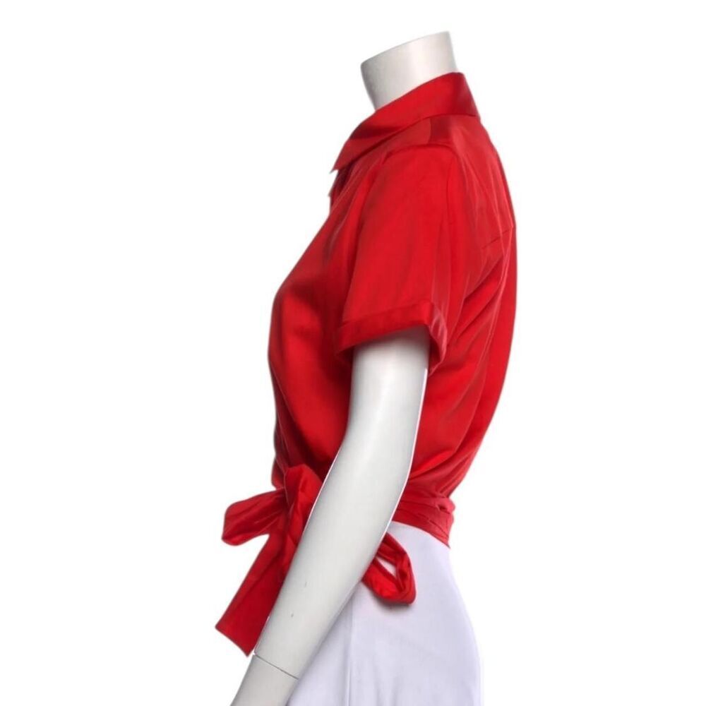 Alice + Olivia Red Crop Tie Front Button Down Shirt - Picture 2 of 7